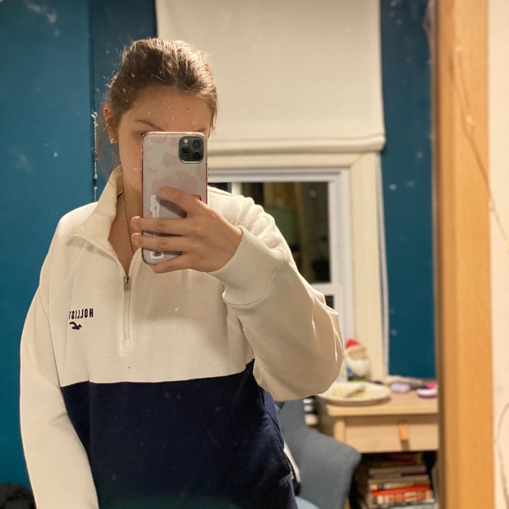 holister blue and white zip up-sweatshirt
